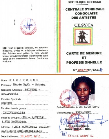 23 augustus 2010 › «Carte de membre et professionnelle» de Rhode Makoumbou.