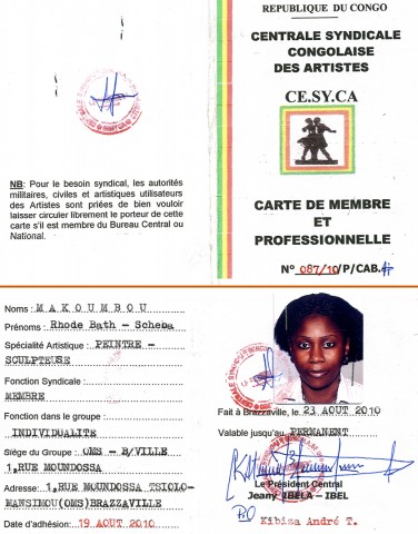 «Carte de membre et professionnelle» de Rhode Makoumbou