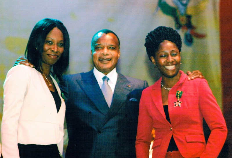 13 juli 2013 › Marie-Françoise Ibovi (lauréate de littérature), le Président de la République Denis Sassou N'Guesso et Rhode Makoumbou.