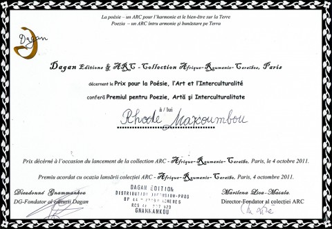 04 oktober 2011 › Prix pour la Poésie, l'Art et l'Interculturalité décerné à Rhode Makoumbou.