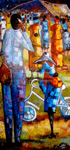 Rhode Makoumbou › Schilderij: «Allo Rhode, comment vas-tu ?» • ID › 335