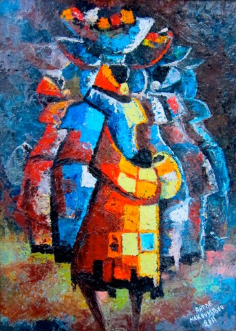 Rhode Makoumbou › Schilderij: «Au marché du village» (2011)