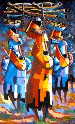 Rhode Makoumbou › Peinture : «Départ pour la ville» (2010)