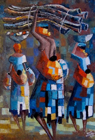 Rhode Makoumbou › Peinture : «Départ pour le marché» (2011) • ID › 282