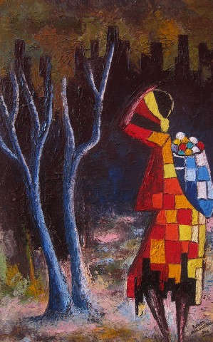 Rhode Makoumbou › Peinture : «Départ pour le marché» • ID › 409
