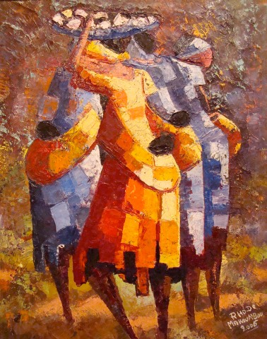 Rhode Makoumbou › Peinture : «Femmes au marché» (2006) • ID › 157