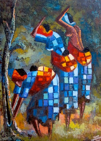 Rhode Makoumbou › Schilderij: «Femmes dans la forêt» • ID › 342