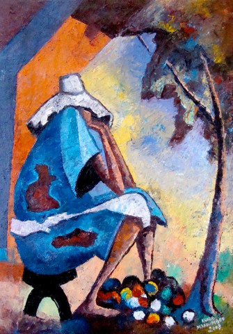 Rhode Makoumbou › Peinture : «L’ancien du village» • ID › 172