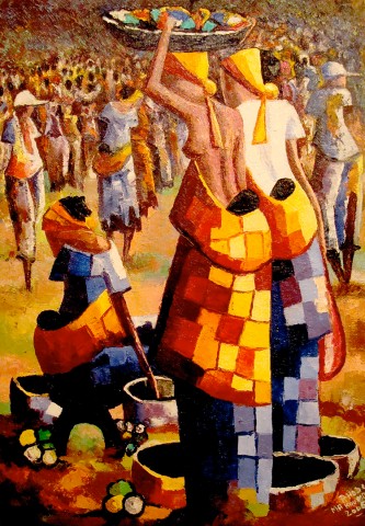 Rhode Makoumbou › Peinture : «L'animation du marché» (2005) • ID › 165