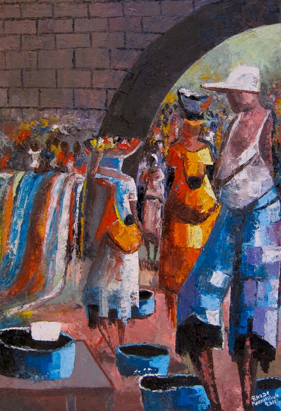 Rhode Makoumbou › Schilderij: «L'animation du marché» (2011)