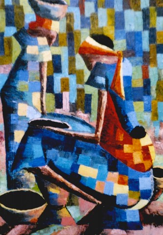 Rhode Makoumbou › Schilderij: «La pileuse au marché» (2002)