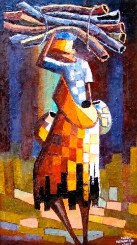 Rhode Makoumbou › Schilderij: «La porteuse de bois» (2009)