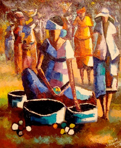 Rhode Makoumbou › Schilderij: «La vendeuse au marché» (2008)
