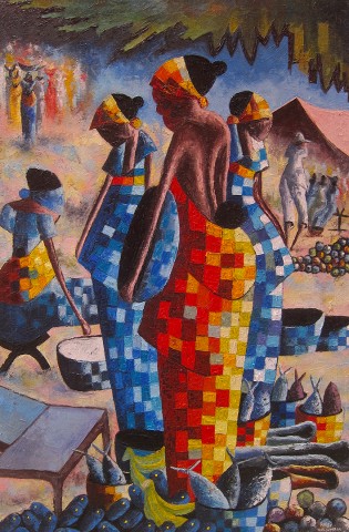 Rhode Makoumbou › Peinture : «Le grand marché» (2016) • ID › 404