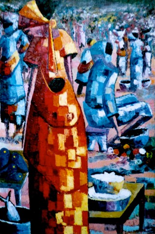 Rhode Makoumbou › Peinture : «Le marché» (2002) • ID › 57