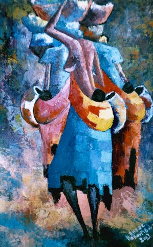 Rhode Makoumbou › Schilderij: «Le marché» (2003) • ID › 52