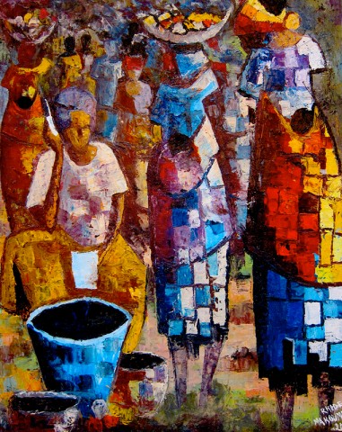 Rhode Makoumbou › Schilderij: «Le marché» (2012) • ID › 332