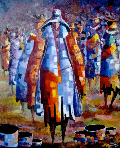 Rhode Makoumbou › Peinture : «Le marché de nuit» (2007) • ID › 150