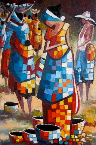 Rhode Makoumbou › Peinture : «Le marché du coin» (2013) • ID › 370