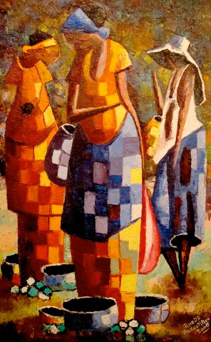 Rhode Makoumbou › Schilderij: «Le marché du village» • ID › 162