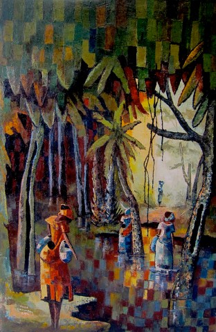 Rhode Makoumbou › Peinture : «Le passage du gué» • ID › 391