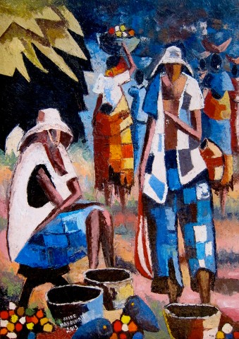 Rhode Makoumbou › Peinture : «Le petit marché» • ID › 343