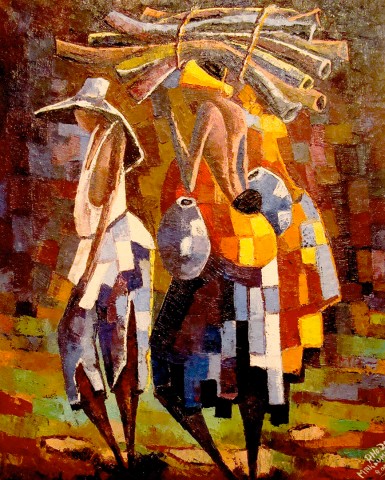 Rhode Makoumbou › Peinture : «Le polygame» (2008) • ID › 159