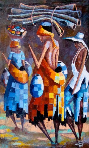 Rhode Makoumbou › Schilderij: «Le polygame au marché» (2009)