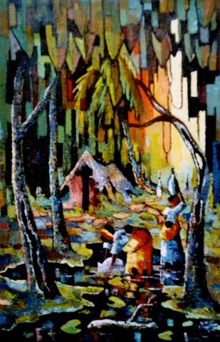 Rhode Makoumbou › Peinture : «Le sous bois» (2003) • ID › 42