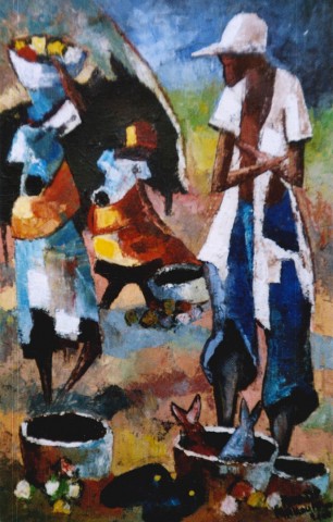 Rhode Makoumbou › Peinture : «Le vendeur» (2003) • ID › 54
