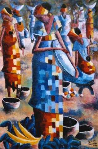 Rhode Makoumbou › Schilderij: «Les mouvements du marché» • ID › 44