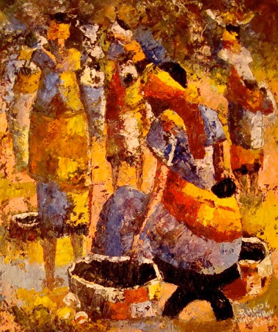 Rhode Makoumbou › Peinture : «Les mouvements du marché» • ID › 140