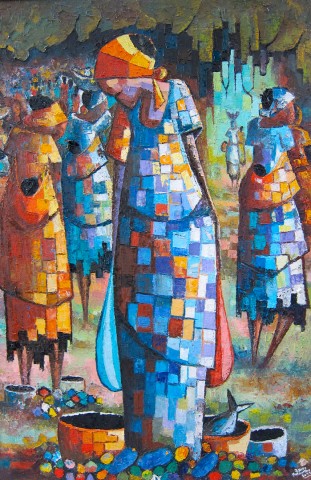 Rhode Makoumbou › Schilderij: «Les vendeuses du marché» (2011) • ID › 285