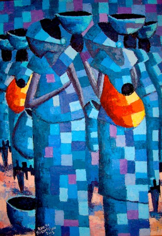 Rhode Makoumbou › Peinture : «Marché de nuit» (2002)