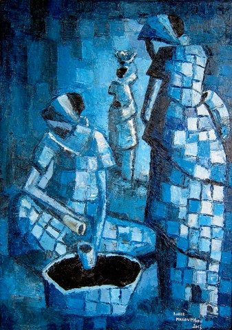 Rhode Makoumbou › Peinture : «Marché de nuit» (2013)
