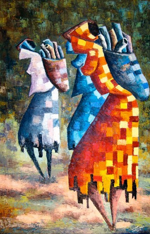 Rhode Makoumbou › Schilderij: «Porteuses de bois» • ID › 68