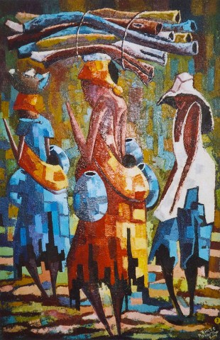 Rhode Makoumbou › Schilderij: «Retour des champs (2)» (2004)
