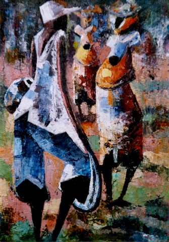 Rhode Makoumbou › Schilderij: «Retour du marché» • ID › 53