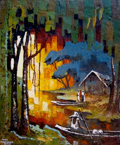 Rhode Makoumbou › Peinture : «Soleil dans la forêt» • ID › 344