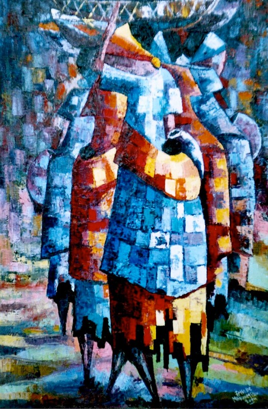 Rhode Makoumbou › Peinture : «Sur la route du marché» (2004)