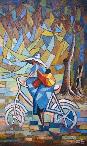 Rhode Makoumbou › Peinture : «Sur le chemin du village» (2009)