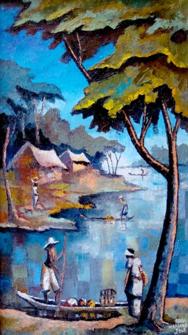 Rhode Makoumbou › Schilderij: «Village de pêcheurs» (2009) • ID › 209
