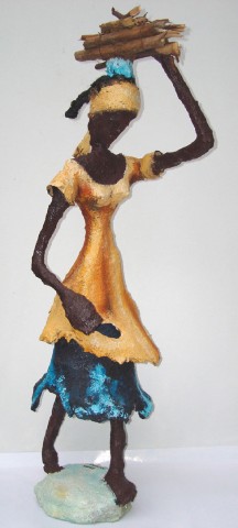 Rhode Makoumbou › Sculpture : «La porteuse de bois (2)» (2006) • ID › 40