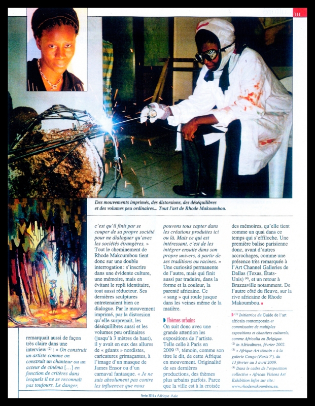 Rhode Makoumbou in «Afrique Asie», tijdschrift n° 51 (feb 2010) • Krantenknipsel 2/2