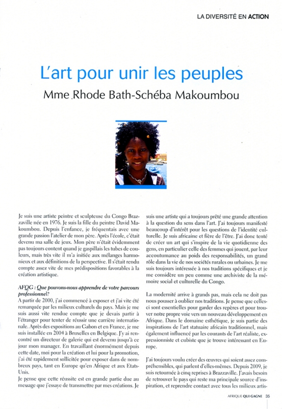Rhode Makoumbou in «Afrique Qui Gagne» (jul 2011) • Krantenknipsel 3/5