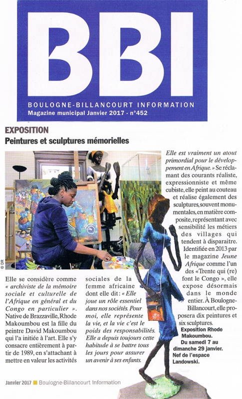 Rhode Makoumbou in «Boulogne-Billancourt Information», tijdschrift n° 452 (jan 2017)