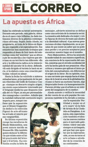 Rhode Makoumbou dans «El Correo», journal n° 31164 (sam 15 nov 2008)