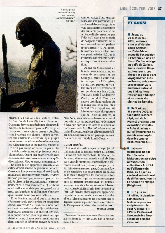 Rhode Makoumbou in «Jeune Afrique», tijdschrift n° 2525 (zo 31 mei 2009) • Krantenknipsel 3/3