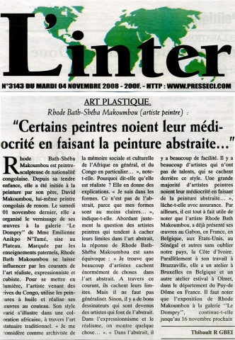 Rhode Makoumbou dans «L'Inter», journal n° 3143 (mar 04 nov 2008)