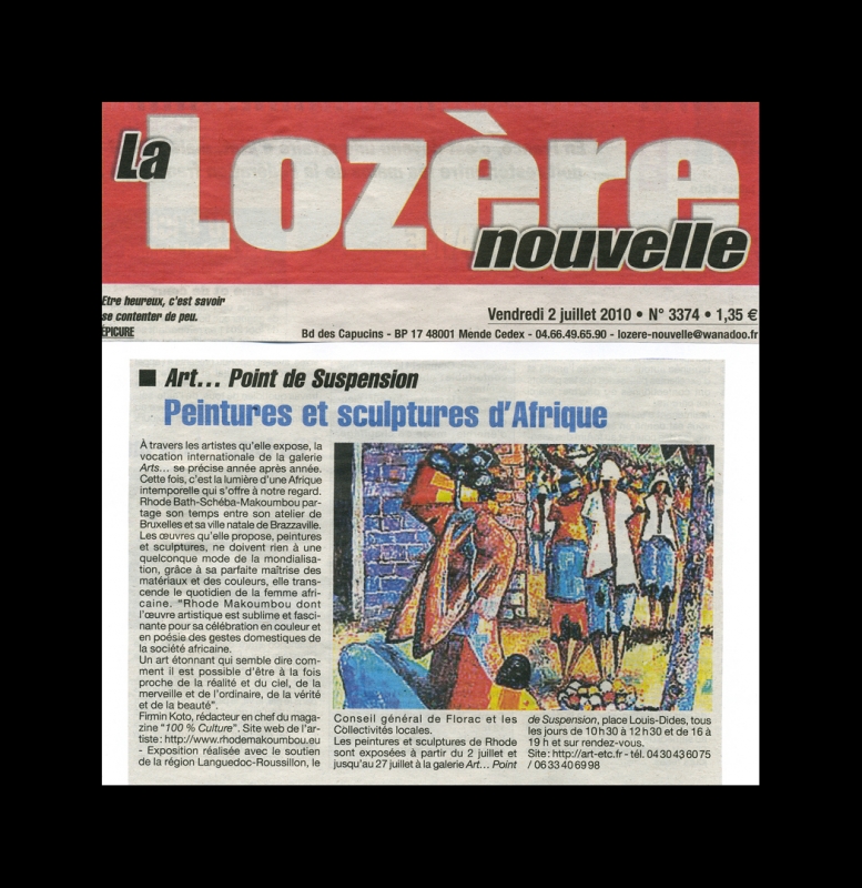 Rhode Makoumbou in «La Lozère nouvelle», krant n° 3374 (vri 02 jul 2010)